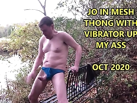 Public vibrator up my ass in a thong