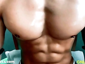 Fit muscle guy is worshipped and nipple played!